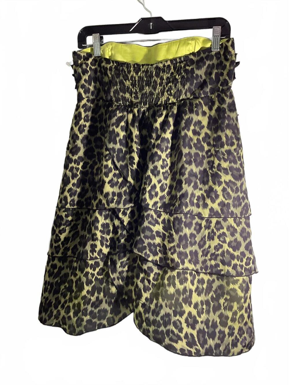 Alice + Olivia Green Strapless Silk Leopard Print Tiered Mini Skirt Small - Picture 10 of 10
